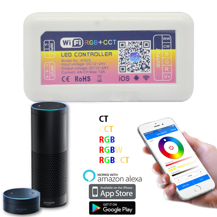 DC12/24V Smart LED WiFi Dimmer Music Controller Works With Amazon Alexa For Signle Color, Dual white, RGB, RGBW, RGBCCT LED Strip lamps Light DC12/24V Smart LED WiFi Dimmer Music Controller Works With Amazon Alexa For Signle Color, Dual white, RGB, RGBW, RGBCCT LED Strip lamps Light